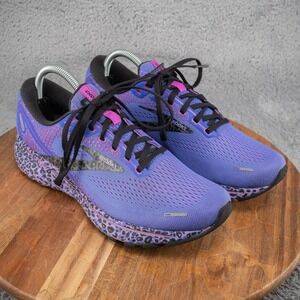 Brooks Ghost 14 Purple Leopard Print Running Shoes Women Size 9 1203561B578